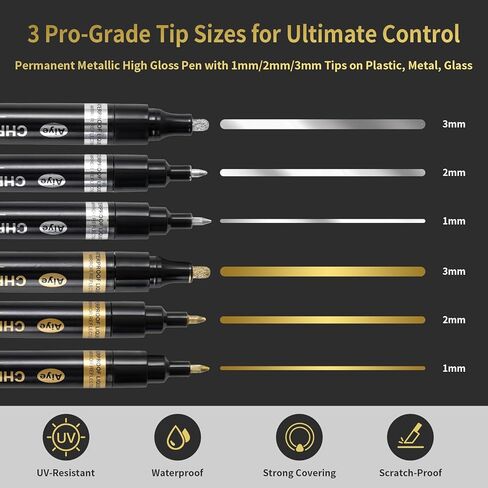 6 Pcs Mirror Repair Kit, Silver & Gold Chrome Markers for Gundam, Model Car Touch Up, DIY Crafts - Featuring 3 Precision Tips (1mm/2mm/3mm) for a Permanent, High-Gloss Finish on Multiple Surfaces in Saudi Arabia