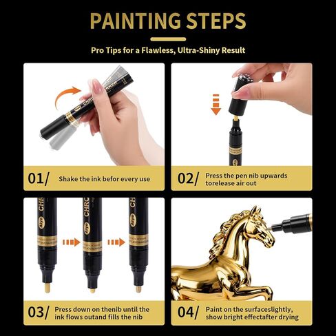 6 Pcs Mirror Repair Kit, Silver & Gold Chrome Markers for Gundam, Model Car Touch Up, DIY Crafts - Featuring 3 Precision Tips (1mm/2mm/3mm) for a Permanent, High-Gloss Finish on Multiple Surfaces in Saudi Arabia