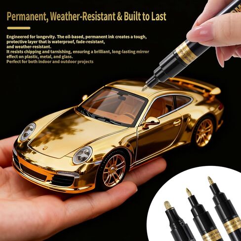 6 Pcs Mirror Repair Kit, Silver & Gold Chrome Markers for Gundam, Model Car Touch Up, DIY Crafts - Featuring 3 Precision Tips (1mm/2mm/3mm) for a Permanent, High-Gloss Finish on Multiple Surfaces in Saudi Arabia