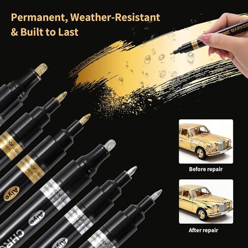 6 Pcs Mirror Repair Kit, Silver & Gold Chrome Markers for Gundam, Model Car Touch Up, DIY Crafts - Featuring 3 Precision Tips (1mm/2mm/3mm) for a Permanent, High-Gloss Finish on Multiple Surfaces in Saudi Arabia