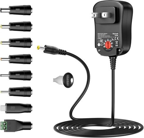 Basicvolt 12W مصدر طاقة عالمي 12V 9V 7.5V 6V 5V 4.5V 3V 1A AC إلى DC محول لشريط LED جهاز التوجيه مكبر الصوت CCTV كاميرا الكمبيوتر اللوحي راديو 3 إلى 12 فولت 1000 مللي أمبير تحويل التيار الكهربائي مع 8 نصائح in Kuwait