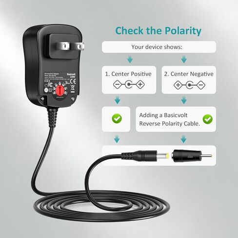 Basicvolt 12W مصدر طاقة عالمي 12V 9V 7.5V 6V 5V 4.5V 3V 1A AC إلى DC محول لشريط LED جهاز التوجيه مكبر الصوت CCTV كاميرا الكمبيوتر اللوحي راديو 3 إلى 12 فولت 1000 مللي أمبير تحويل التيار الكهربائي مع 8 نصائح in Kuwait