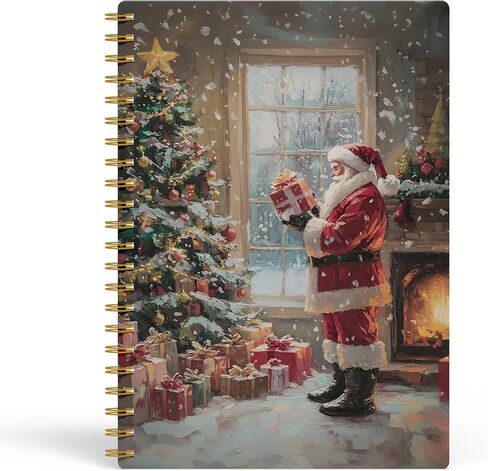 Evcprz EKGJW مجلة دفتر سانتا لعيد الميلاد العتيقة، عطلة مريحة سانتا كلوز من دفتر الموقد، هدايا عيد الميلاد للنساء والرجال والأطفال، دفتر ملاحظات حلزوني للعطلات 5.5 × 8.3 بوصة in Kuwait