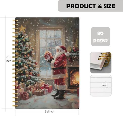Evcprz EKGJW مجلة دفتر سانتا لعيد الميلاد العتيقة، عطلة مريحة سانتا كلوز من دفتر الموقد، هدايا عيد الميلاد للنساء والرجال والأطفال، دفتر ملاحظات حلزوني للعطلات 5.5 × 8.3 بوصة in Kuwait