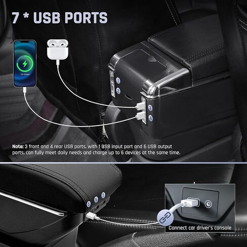 صندوق مسند ذراع السيارة YJYWZH لسيارة Ford Fiesta MK7 2011-2019، منظم وحدة التحكم المركزية للسيارة من الجلد بطبقة مزدوجة ومساحة تخزين مع حامل أكواب 7 منافذ USB in Saudi Arabia