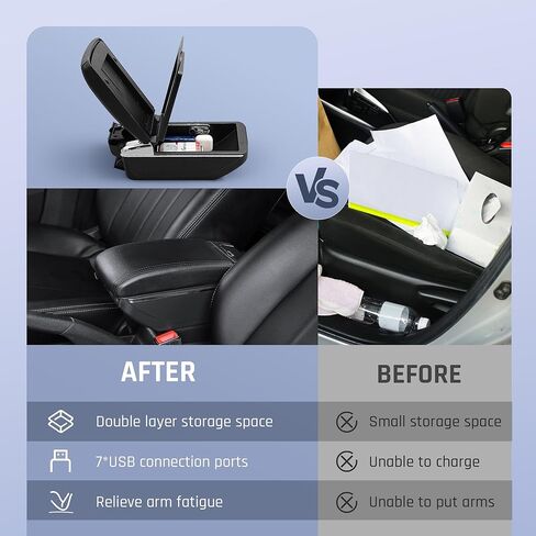 صندوق مسند ذراع السيارة YJYWZH لسيارة Ford Fiesta MK7 2011-2019، منظم وحدة التحكم المركزية للسيارة من الجلد بطبقة مزدوجة ومساحة تخزين مع حامل أكواب 7 منافذ USB in Saudi Arabia