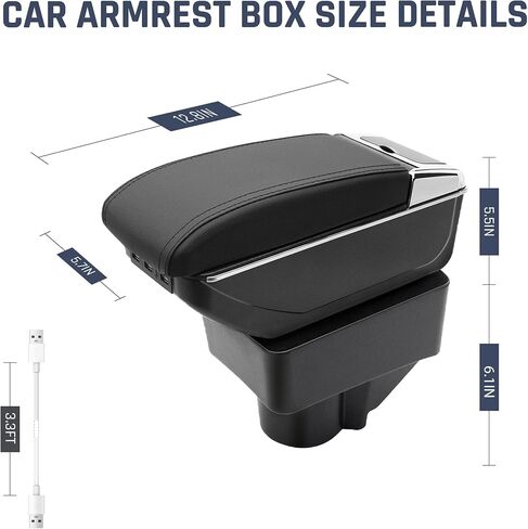 صندوق مسند ذراع السيارة YJYWZH لسيارة Ford Fiesta MK7 2011-2019، منظم وحدة التحكم المركزية للسيارة من الجلد بطبقة مزدوجة ومساحة تخزين مع حامل أكواب 7 منافذ USB in Saudi Arabia