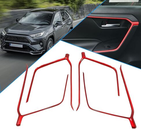 x xotic tech غطاء إطاري للوحة مسند ذراع الباب الداخلي، أحمر رياضي، متوافق مع Toyota RAV4 2019 2020 2021 2022 2023 2024 2025 in Saudi Arabia