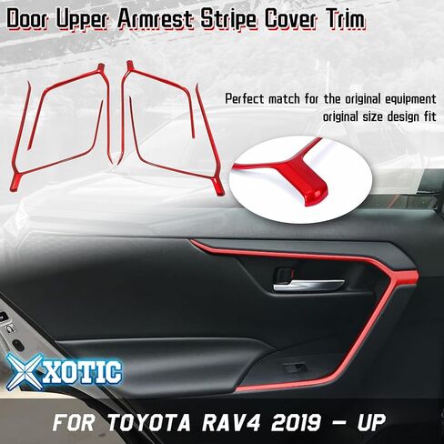x xotic tech غطاء إطاري للوحة مسند ذراع الباب الداخلي، أحمر رياضي، متوافق مع Toyota RAV4 2019 2020 2021 2022 2023 2024 2025 in Kuwait