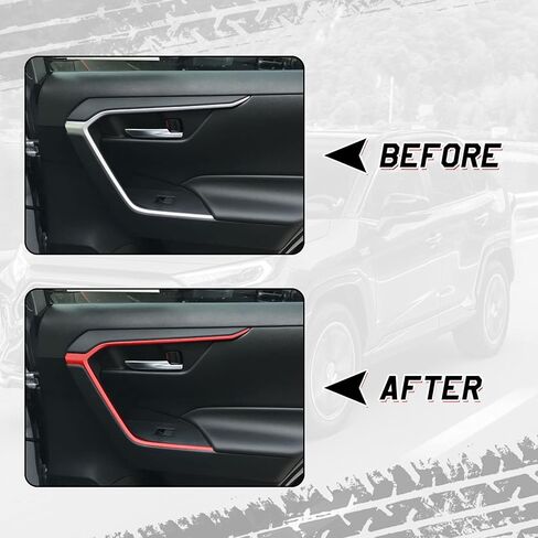 x xotic tech غطاء إطاري للوحة مسند ذراع الباب الداخلي، أحمر رياضي، متوافق مع Toyota RAV4 2019 2020 2021 2022 2023 2024 2025 in Kuwait