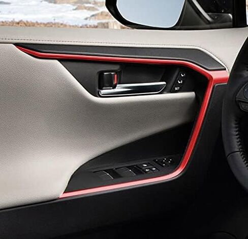 x xotic tech غطاء إطاري للوحة مسند ذراع الباب الداخلي، أحمر رياضي، متوافق مع Toyota RAV4 2019 2020 2021 2022 2023 2024 2025 in Kuwait