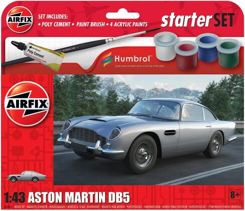 Airfix Gift Set Model Kit Car - A55011 Starter Set - Aston Martin DB5-1:43 Scale Plastic Model Car Kits, Model Cars to Build and Paint for Adults & Kids, Includes Paints - Hobbies Kits, Skill Lvl. 1 in Saudi Arabia