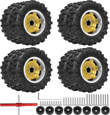 Aluminum 1.3" Beadlock Wheel and Tires Upgraded 1.45-inch Dual-Wheel Tires for 1/18 TRX4M Ascent-18 1/24 SCX24 FCX24 RC Crawler Car Upgrade (4PCS, Gold) in Saudi Arabia