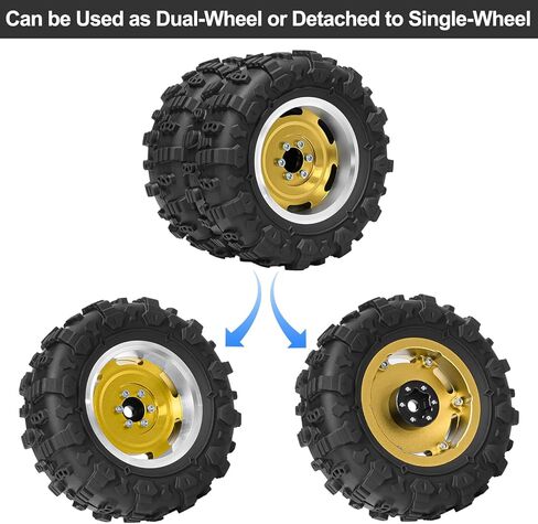 Aluminum 1.3" Beadlock Wheel and Tires Upgraded 1.45-inch Dual-Wheel Tires for 1/18 TRX4M Ascent-18 1/24 SCX24 FCX24 RC Crawler Car Upgrade (4PCS, Gold) in Saudi Arabia
