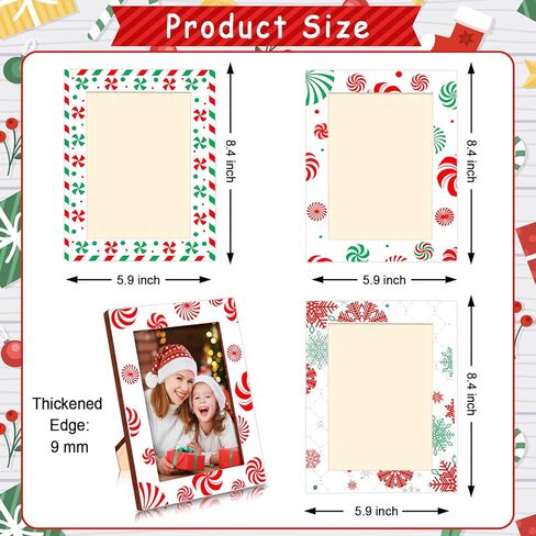 Christmas Picture Frames for 4x6 Inch Photos,4 Pack Hanging picture Ornaments for Christmas Tree，Wooden Photo Frame Christmas Ornaments,Wood Christmas Red and Green Stripe Photo Frames in Saudi Arabia