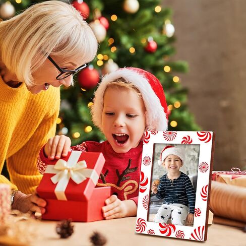 Christmas Picture Frames for 4x6 Inch Photos,4 Pack Hanging picture Ornaments for Christmas Tree，Wooden Photo Frame Christmas Ornaments,Wood Christmas Red and Green Stripe Photo Frames in Saudi Arabia