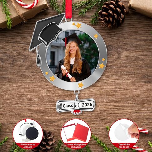 Graduation Personalized Photo Ornament Class of 2024 - Christmas Graduation Cap Photo Ornaments 2024 - Graduation Christmas Xmas Tree Picture Frame Ornament - Graduation Decorations Gifts in Kuwait