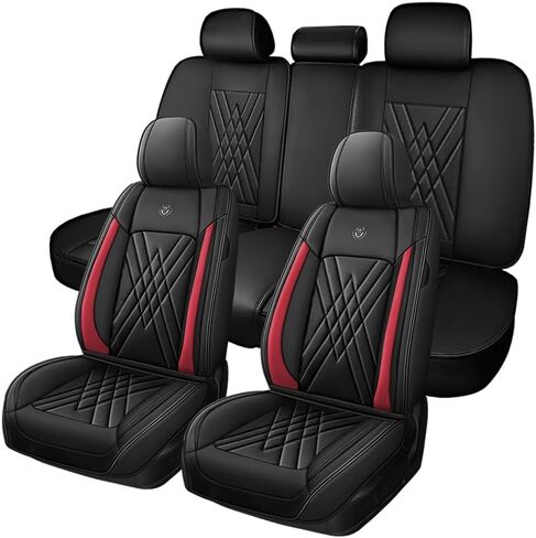 Car Seat Covers Fit for Chevrolet Blazer 1999-2025 Flanks All Wrapped and Side Airbag Compatibility of Premium Nappa Leather(Full Set, Black Red) in Saudi Arabia