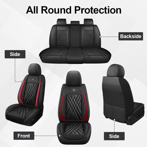 Car Seat Covers Fit for Chevrolet Blazer 1999-2025 Flanks All Wrapped and Side Airbag Compatibility of Premium Nappa Leather(Full Set, Black Red) in Saudi Arabia
