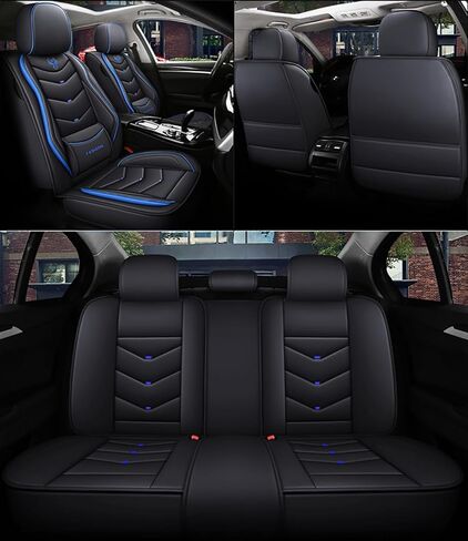 أغطية مقاعد السيارة لسيارة Buick Envista 2024-2026، مجموعة كاملة من أغطية مقاعد جلدية فاخرة مقاومة للماء وقابلة للتنفس ومضادة للانزلاق مع تصميم آمن للوسائد الهوائية (أسود وأزرق، فاخر) in Kuwait