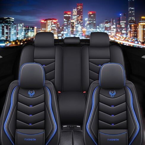 أغطية مقاعد السيارة لسيارة Buick Envista 2024-2026، مجموعة كاملة من أغطية مقاعد جلدية فاخرة مقاومة للماء وقابلة للتنفس ومضادة للانزلاق مع تصميم آمن للوسائد الهوائية (أسود وأزرق، فاخر) in Kuwait