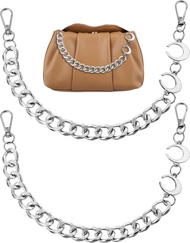 2 Pcs Moon Purse Chain Handbag Straps, Metal Bag Charm Chain Silver Shoulder Crossbody Bags Straps Short Handle Replacement Charm Accessories for Women Messenger Bags Wallets in Saudi Arabia