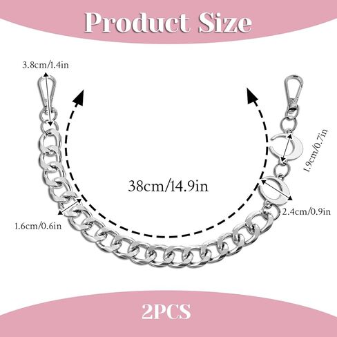 2 Pcs Moon Purse Chain Handbag Straps, Metal Bag Charm Chain Silver Shoulder Crossbody Bags Straps Short Handle Replacement Charm Accessories for Women Messenger Bags Wallets in Saudi Arabia