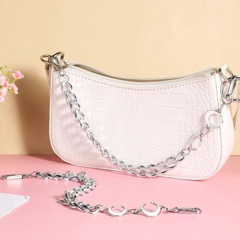 2 Pcs Moon Purse Chain Handbag Straps, Metal Bag Charm Chain Silver Shoulder Crossbody Bags Straps Short Handle Replacement Charm Accessories for Women Messenger Bags Wallets in Saudi Arabia