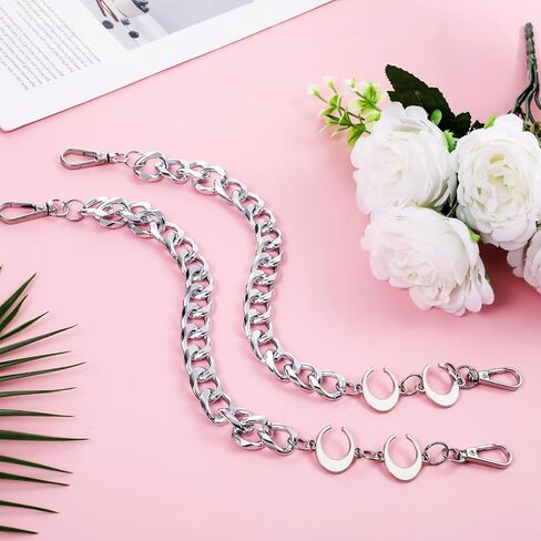 2 Pcs Moon Purse Chain Handbag Straps, Metal Bag Charm Chain Silver Shoulder Crossbody Bags Straps Short Handle Replacement Charm Accessories for Women Messenger Bags Wallets in Saudi Arabia