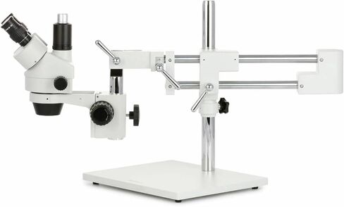 AmScope SM-4TZ-FRL-MB Digital Professional Trinocular Stereo Zoom Microscope, WH10x Eyepieces, 3.5X-90X Magnification, 0.7X-4.5X Zoom Objective, 8W Fluorescent Ring Light, Double-Arm Boom Stand, 110V-120V, Includes 0.5X and 2.0X Barlow Lenses and 1.3MP Ca in Saudi Arabia