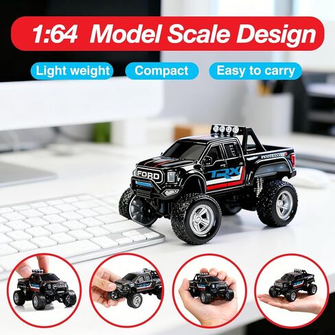 Mini RC Truck, 1/64 Scale Alloy Remote Control Monster Truck with Lights, 2.4GHz Remote Control Car,Mini Monster Truck with Trailer, Speed & Steering Adjustable in Saudi Arabia