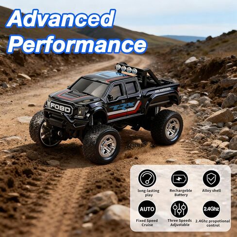 Mini RC Truck, 1/64 Scale Alloy Remote Control Monster Truck with Lights, 2.4GHz Remote Control Car,Mini Monster Truck with Trailer, Speed & Steering Adjustable in Saudi Arabia