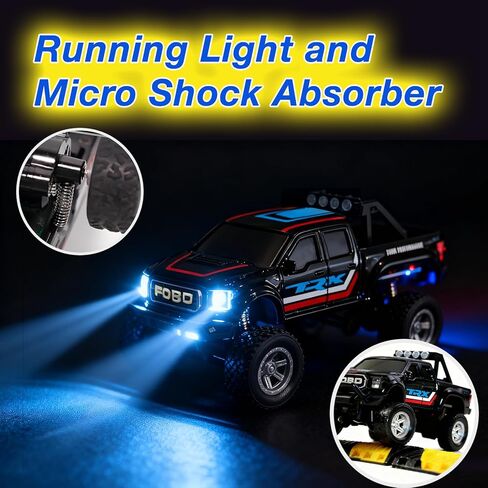 Mini RC Truck, 1/64 Scale Alloy Remote Control Monster Truck with Lights, 2.4GHz Remote Control Car,Mini Monster Truck with Trailer, Speed & Steering Adjustable in Saudi Arabia
