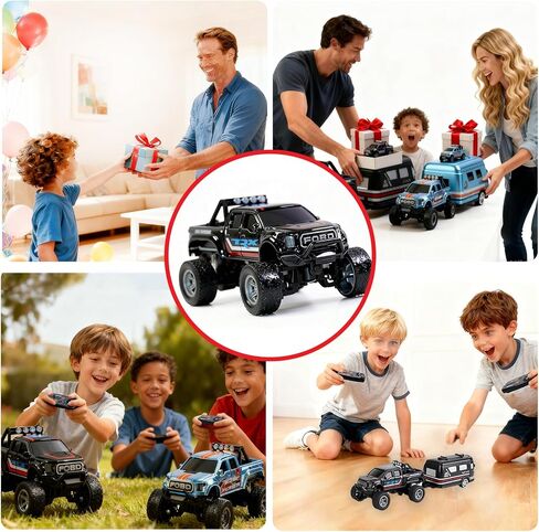 Mini RC Truck, 1/64 Scale Alloy Remote Control Monster Truck with Lights, 2.4GHz Remote Control Car,Mini Monster Truck with Trailer, Speed & Steering Adjustable in Saudi Arabia