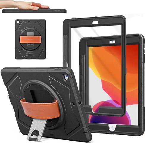 New Trent iPad 9th Generation, 8th Generation, 7th Generation Stronger Kickstand Full Body case with Rotational Hand Strap & Screen Protector 2021 2020 2019 in Saudi Arabia