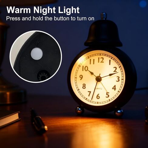 3" Analog Alarm Clock - Silent Non Ticking Small Clock, Rotatable Stand Metal Desk Clock, Simple Design for Living Room Decor/Bedroom/Bedside/Shelf (Yellow) in Kuwait