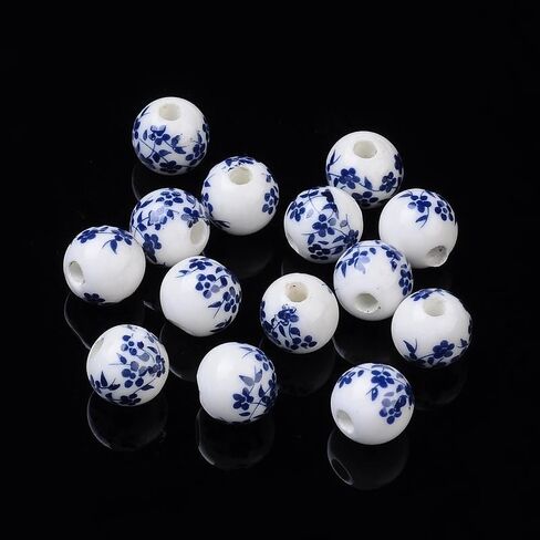 20Pcs Handmade Flower Printed Porcelain Beads 8mm/0.3inch Blue and White Porcelain Beads Chinese Style for DIY Necklace Bracelet Earring Crafts Decorations Jewelry Making in Saudi Arabia