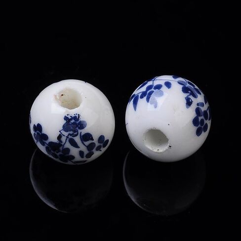 20Pcs Handmade Flower Printed Porcelain Beads 8mm/0.3inch Blue and White Porcelain Beads Chinese Style for DIY Necklace Bracelet Earring Crafts Decorations Jewelry Making in Saudi Arabia