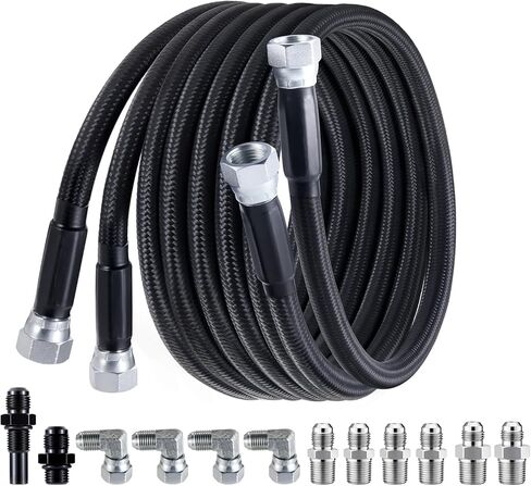 مجموعة خط الوقود EVIL ENERGY 6AN PTFE مقاس 70 بوصة مجموعة خط خرطوم تبريد زيت سائل ناقل الحركة لـ 4L60E 4L80E، طقم خرطوم الوقود PTFE المضفر من الفولاذ المقاوم للصدأ AN6 لـ TH350 TH400 700R4 TR6060 4R70W Ford C5 5.8FT in Saudi Arabia