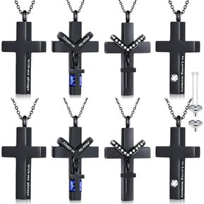 Yinkin 8 Pcs Urn Necklace for Ashes Cremation Cross Necklace for Ashes Stainless Steel Cremation Jewelry for Ashes Memorial Jewelry for Men Women in Kuwait