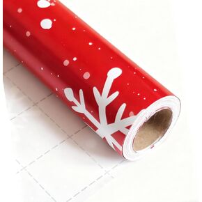 لفة ورق تغليف عيد الميلاد من DiffyGo، تصميم ندفة الثلج لعيد الميلاد والشتاء والعطلات (أحمر + أبيض) in Kuwait