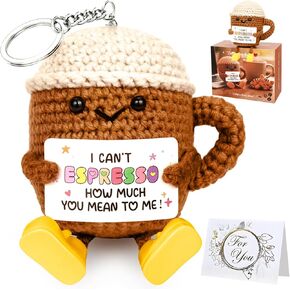 Christmas Stocking Stuffers for Women Men, Positive Crochet Coffee Cup Desk Decor for Friends Coworkers Coffee Lovers, Birthday Gifts Cute Coffee Lover Gift for Wife Husband Anniversary Thank You in Saudi Arabia