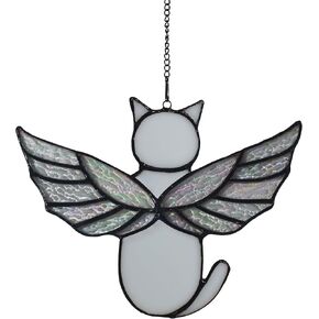 Angel Rainbow Wing Cat Memorial Gifts, Stained Glass Cat Decor for Window Hangings, Orange Black Cat Suncatcher, Loss of Cat Sympathy Gift (Black) in Kuwait