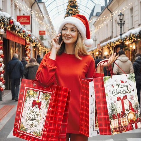 HAMUTH 4 Pack 16" Extra Large Christmas Gift Bags, Bulk Large Bags with Tissue Paper, Reusable Holiday Gift Bags with Handles for Christmas Gifting & Party Favors in Saudi Arabia
