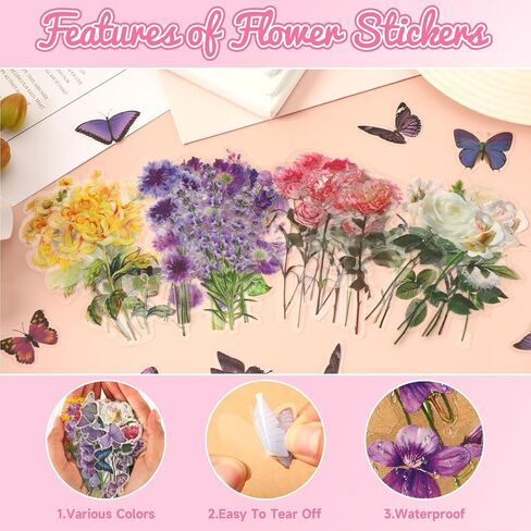 200 Piece Transparent Flower Butterfly Sticker for Scrapbooking, Natural Item Plant Material Sticker, Sticker with Dried, Clear, Pressed in Saudi Arabia