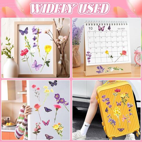 200 Piece Transparent Flower Butterfly Sticker for Scrapbooking, Natural Item Plant Material Sticker, Sticker with Dried, Clear, Pressed in Saudi Arabia