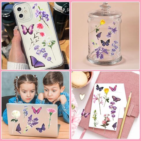 200 Piece Transparent Flower Butterfly Sticker for Scrapbooking, Natural Item Plant Material Sticker, Sticker with Dried, Clear, Pressed in Saudi Arabia
