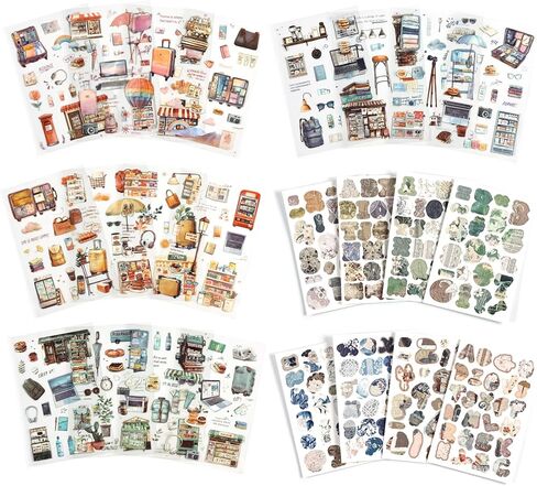 380 Pcs Vintage Food Stickers,24 Sheets Waterproof Coffee Themes for Junk Journal, DIY Craft, Scrapbooking Supplies, Card Making, Planner, Laptop, Pre Cut in Saudi Arabia
