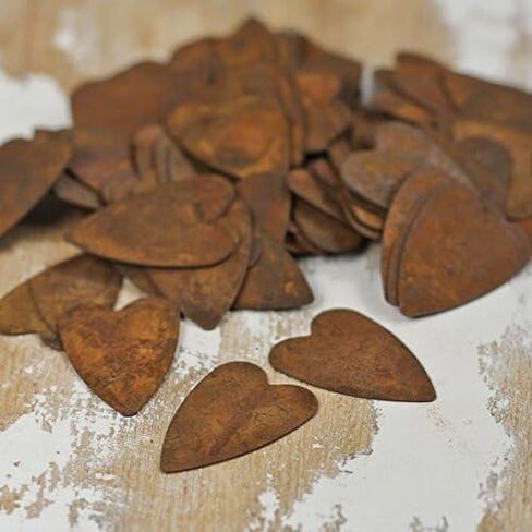 Pack of 12 Rusty Tin Folk Heart Cutouts - Rusted Metal Heart Shapes for DIY Crafts - Primitive, Rustic Country, Farmhouse DIY Crafts and Decorative Accents (Size: 2" Long x 3-1/2" Wide) in Saudi Arabia