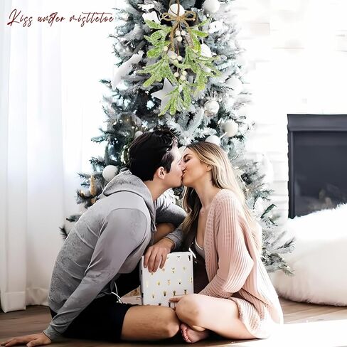 2 Pcs Christmas Artificial Mistletoe Ornament, 10.6'' Snowy Frosted Mistletoe Christmas Decoration with Berry Kissing Ball Mistletoe Hanging Decorations Spray for Winter Holiday Decor (2, Red) in Kuwait